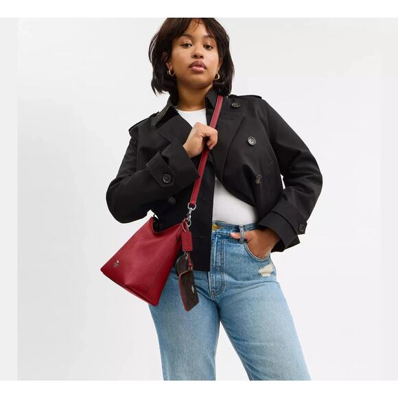 Last 1 ‼️Coach CBI94 Laurel Shoulder Bag Mirror Charm Pouch Dark Cardinal/Walnut - Picture 11 of 12